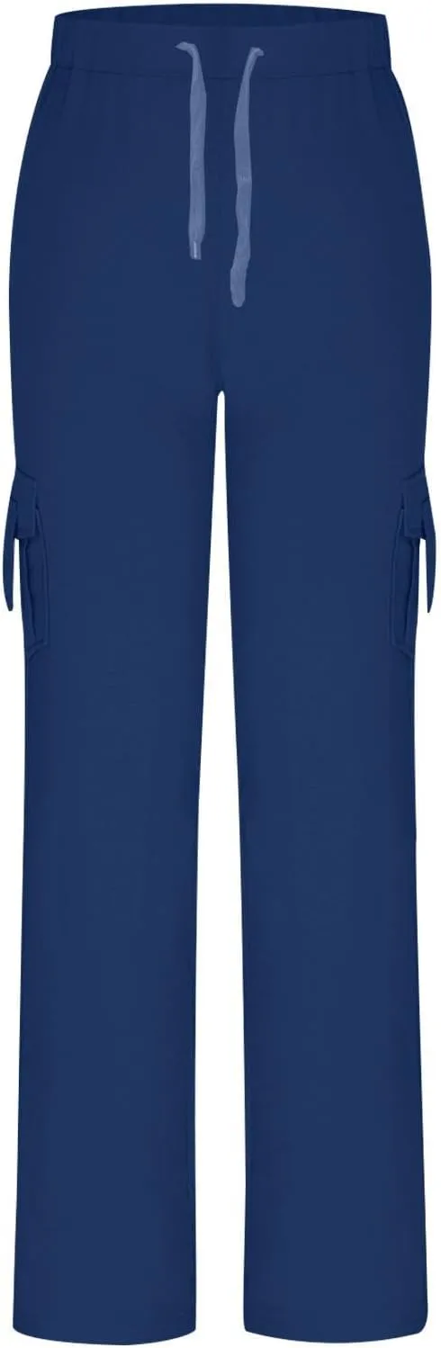 Ruziyoog Womens Cargo Pants Drawstring Waist Loose Fit Flare Trousers with Pockets Casual Lounge Wear Sweatpants