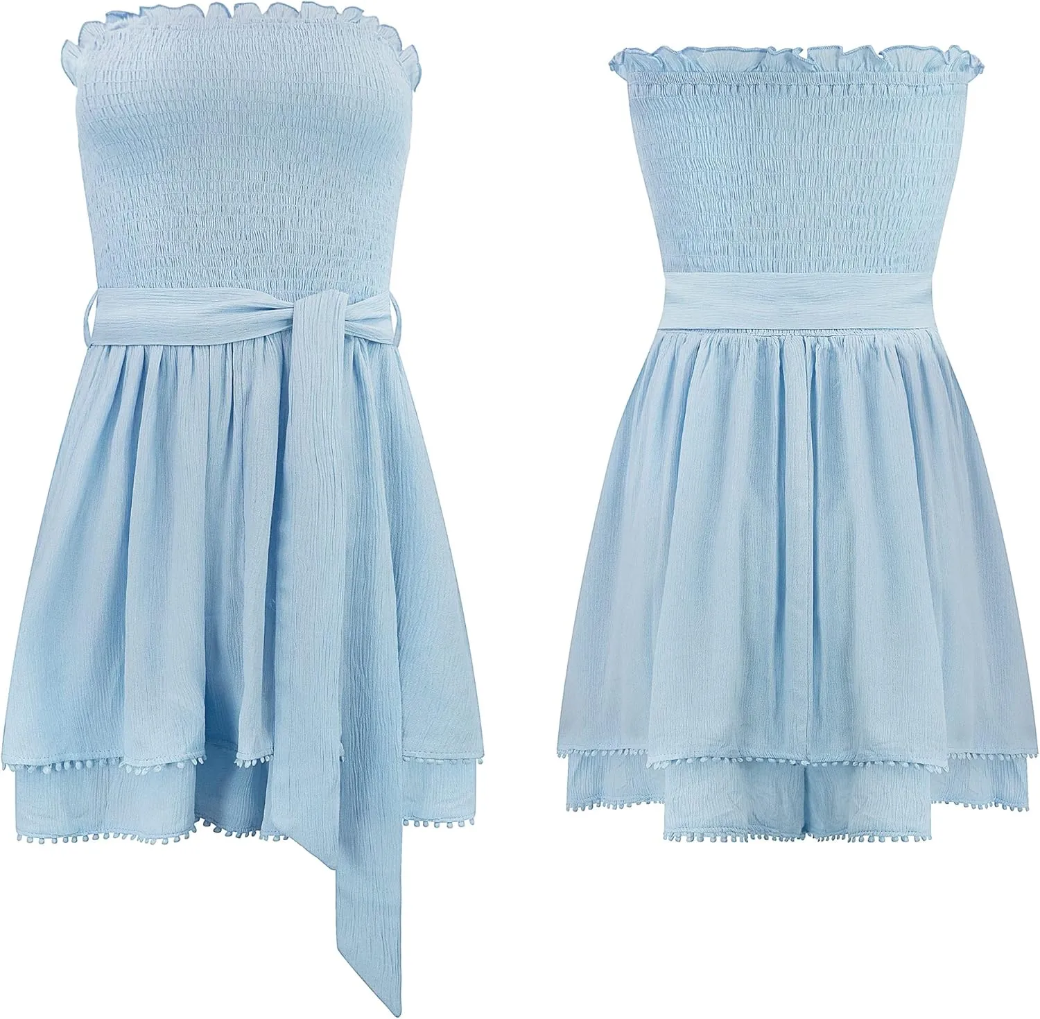 R.Vivimos Women's Summer Linen Ruffles Boho Casual Tube Playsuits Short Jumpsuit Rompers