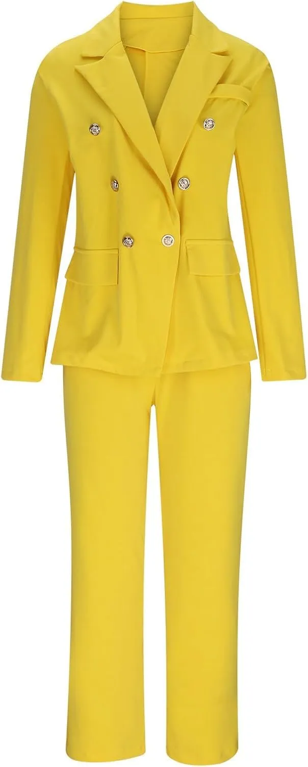 SACFOF 2 Piece Outfits for Women Long Sleeve Solid Color Blazer with Pants Casual Elegant Work Office Suit Sets