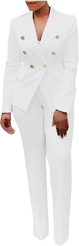 SACFOF 2 Piece Outfits for Women Long Sleeve Solid Color Blazer with Pants Casual Elegant Work Office Suit Sets