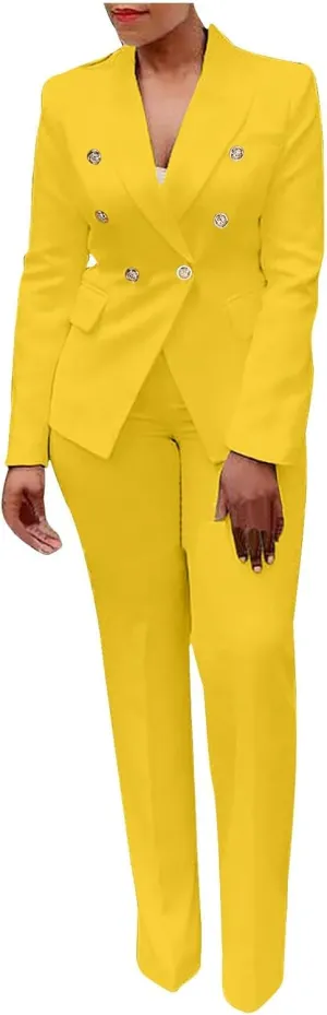 SACFOF 2 Piece Outfits for Women Long Sleeve Solid Color Blazer with Pants Casual Elegant Work Office Suit Sets