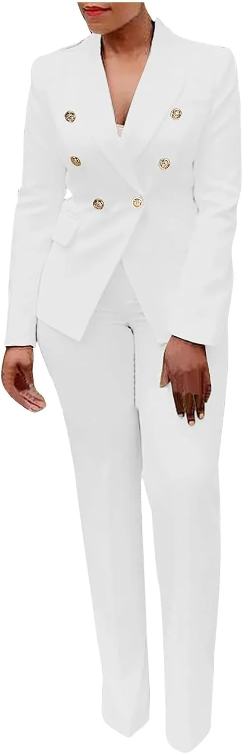 SACFOF 2 Piece Outfits for Women Long Sleeve Solid Color Blazer with Pants Casual Elegant Work Office Suit Sets