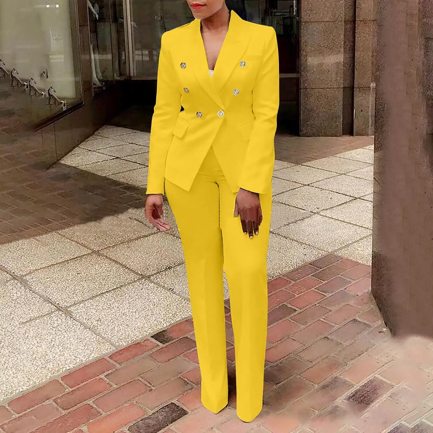 SACFOF 2 Piece Outfits for Women Long Sleeve Solid Color Blazer with Pants Casual Elegant Work Office Suit Sets