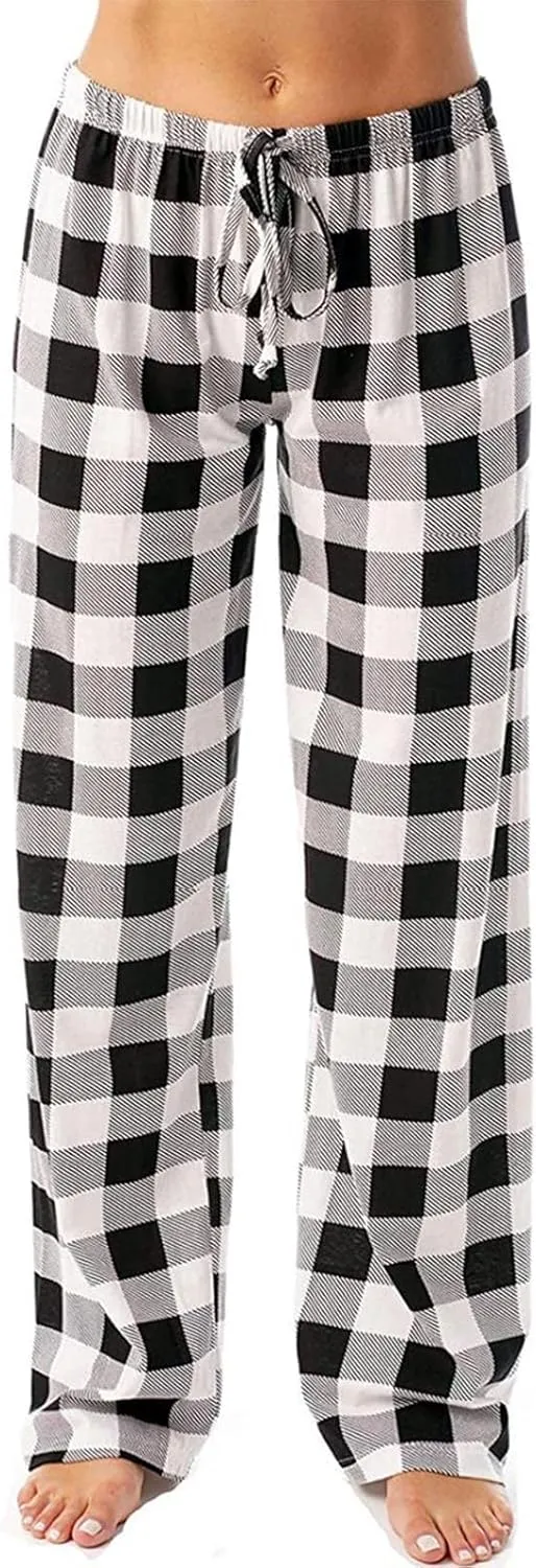 sdbrld Pajama Pants Women,Womens Plaid Pajama Pants Lightweight Drawstring Sleep Bottoms Soft Christmas Pajamas Lounge Pants