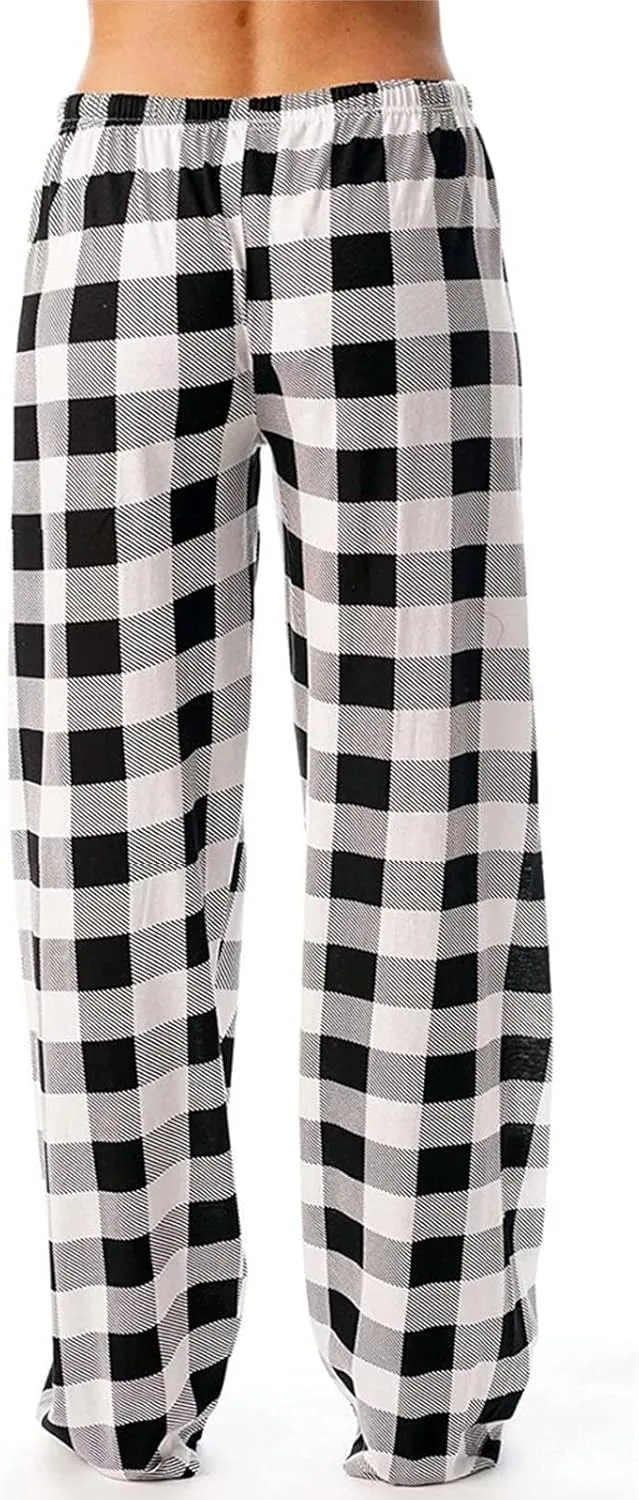 sdbrld Pajama Pants Women,Womens Plaid Pajama Pants Lightweight Drawstring Sleep Bottoms Soft Christmas Pajamas Lounge Pants