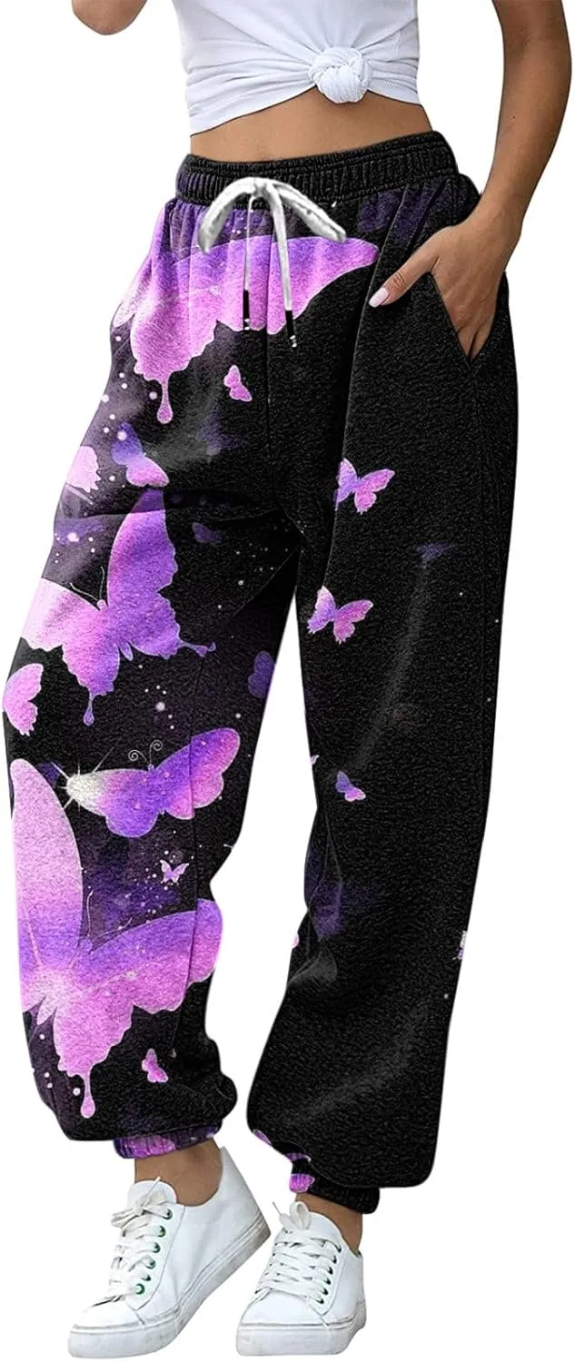 sdbrld Wide Leg Sweatpants Women High Waisted Workout Joggers Pants Active Drawstring Lounge Valentines Day Pants with Pocket