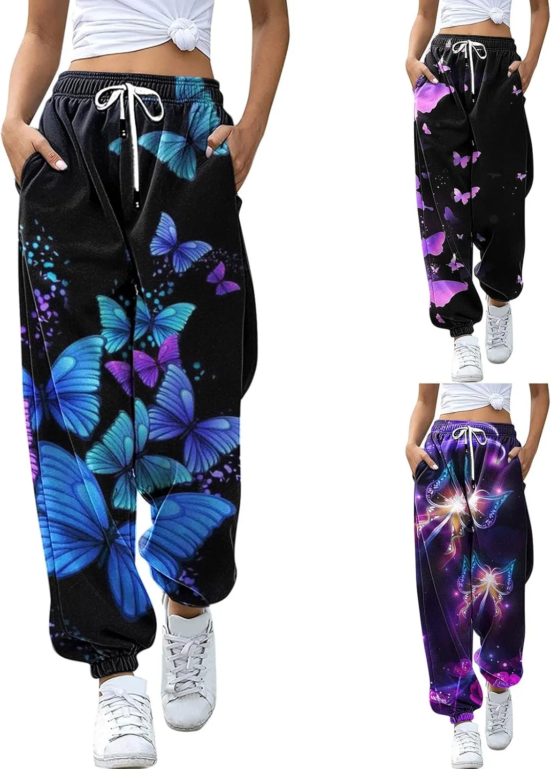 sdbrld Wide Leg Sweatpants Women High Waisted Workout Joggers Pants Active Drawstring Lounge Valentines Day Pants with Pocket