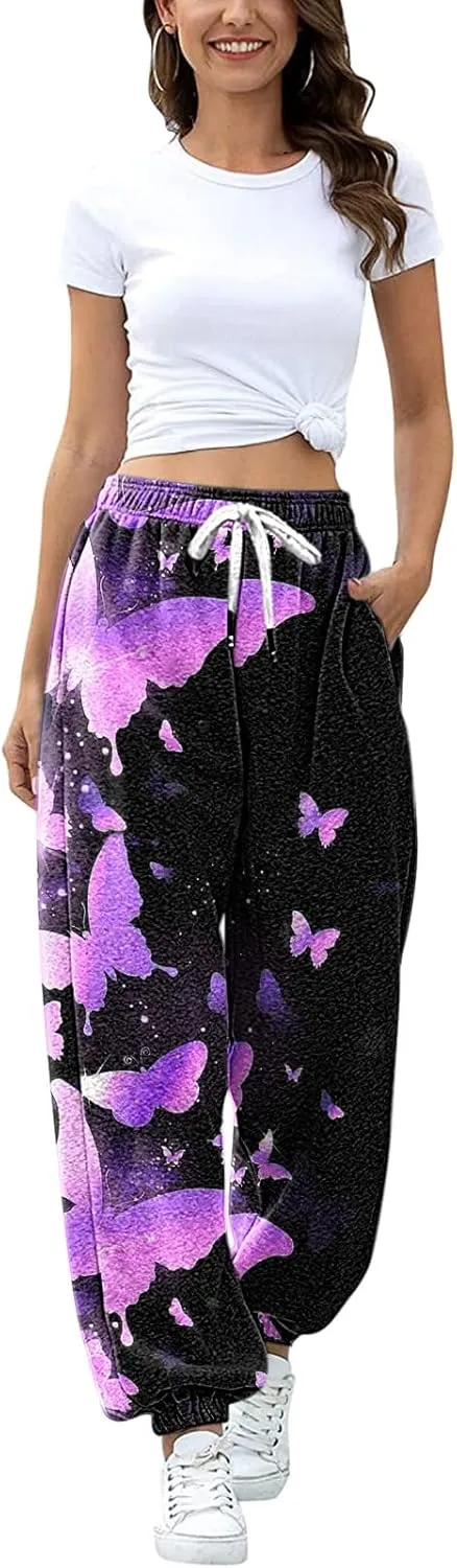 sdbrld Wide Leg Sweatpants Women High Waisted Workout Joggers Pants Active Drawstring Lounge Valentines Day Pants with Pocket