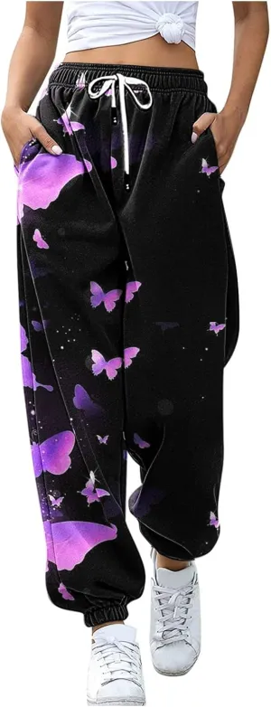 sdbrld Wide Leg Sweatpants Women High Waisted Workout Joggers Pants Active Drawstring Lounge Valentines Day Pants with Pocket