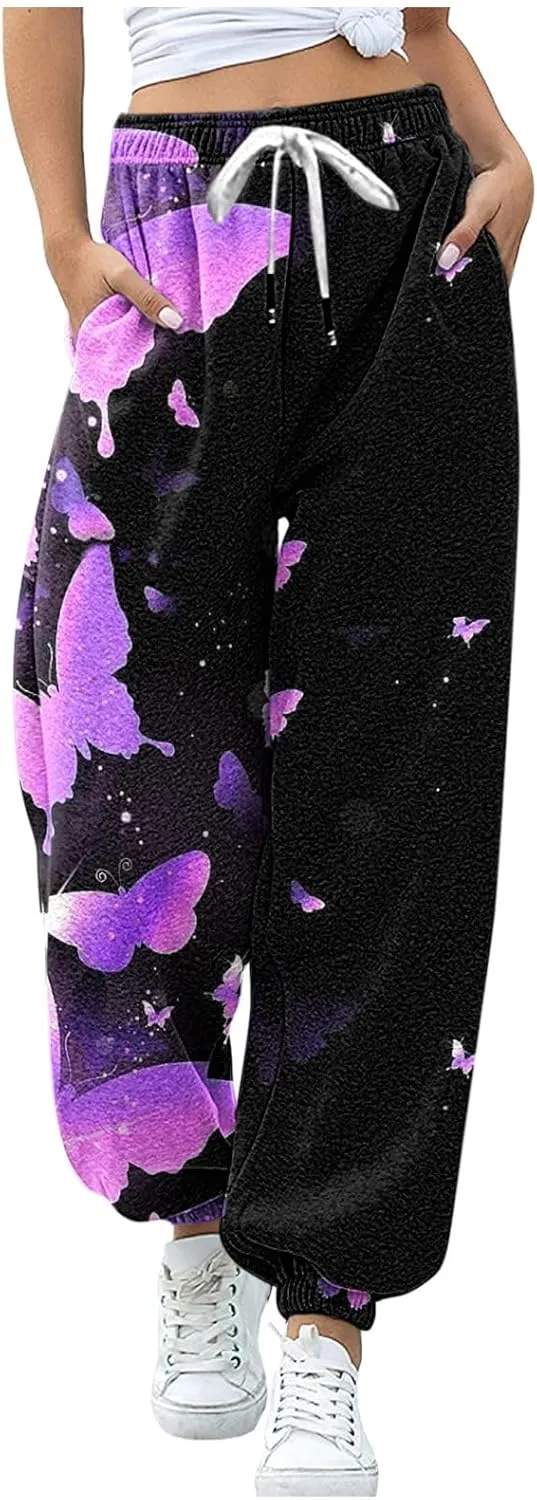 sdbrld Wide Leg Sweatpants Women High Waisted Workout Joggers Pants Active Drawstring Lounge Valentines Day Pants with Pocket