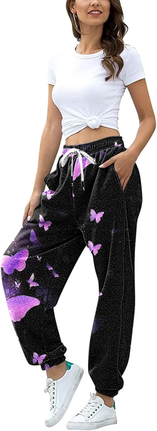 sdbrld Wide Leg Sweatpants Women High Waisted Workout Joggers Pants Active Drawstring Lounge Valentines Day Pants with Pocket