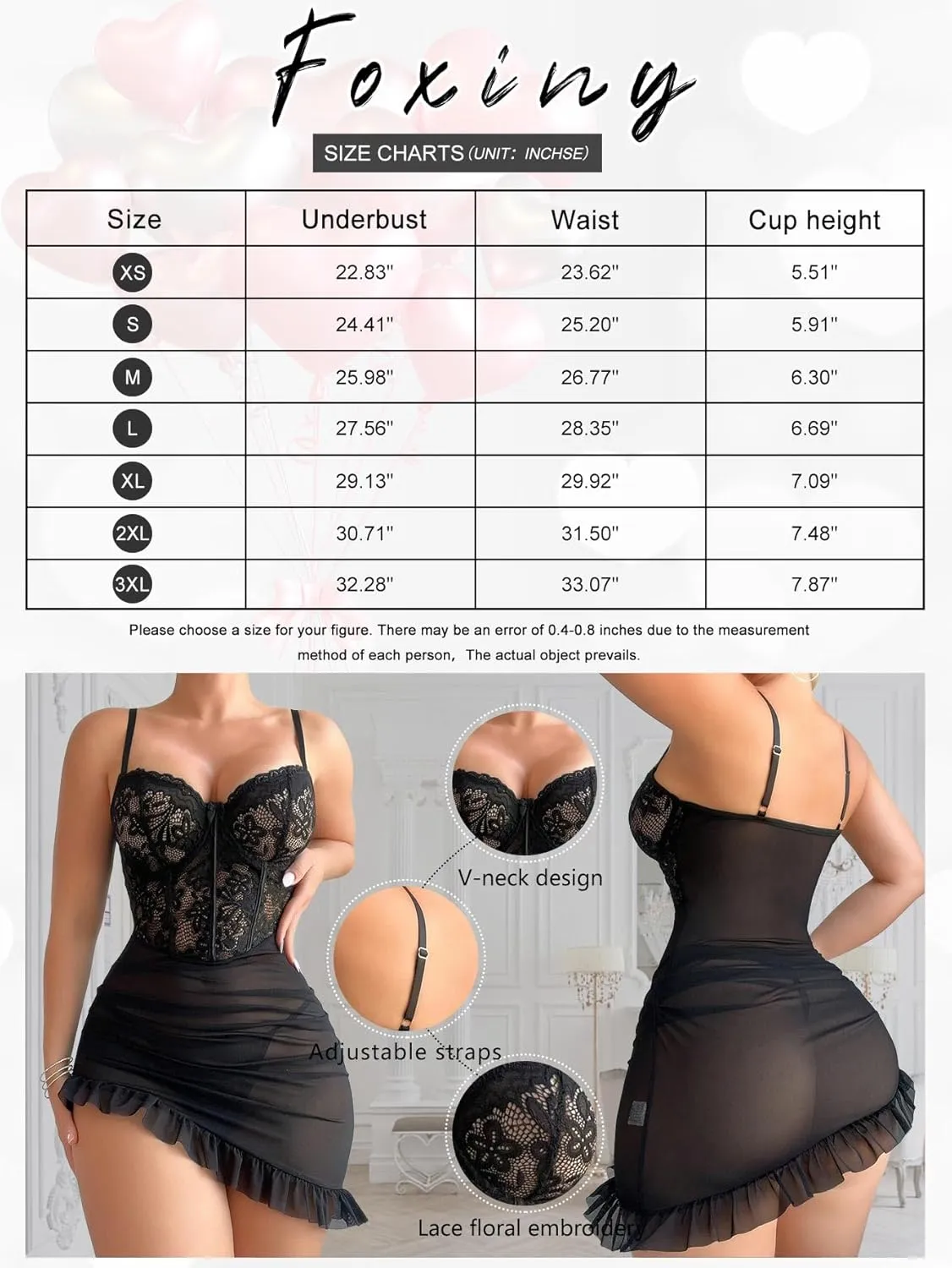 Sexy Corset Bodycon Ruffle Sheer Underwire Mesh Lace Floral Outfits Babydoll Lingerie Set Dress with Thong 2 Piece