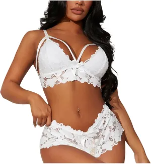 Sexy Floral Embroidered Lace Lingerie for Women No Underwire Bralette and Panty Mesh Sheer Patchwork Sexy Lingerie