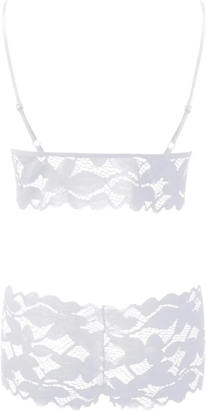 Sexy Floral Embroidered Lace Lingerie for Women No Underwire Bralette and Panty Mesh Sheer Patchwork Sexy Lingerie