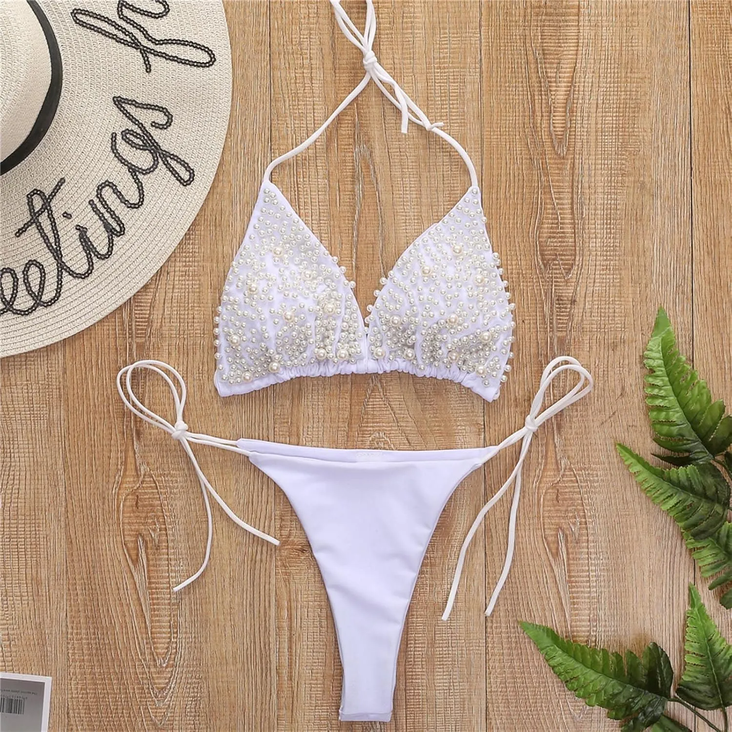 Sexy Sequins 2PCS Bikini Set Tankini Spaghetti Strapy Bra Swimsuit Lace Top Side Tie String Praty Thong Swimwear