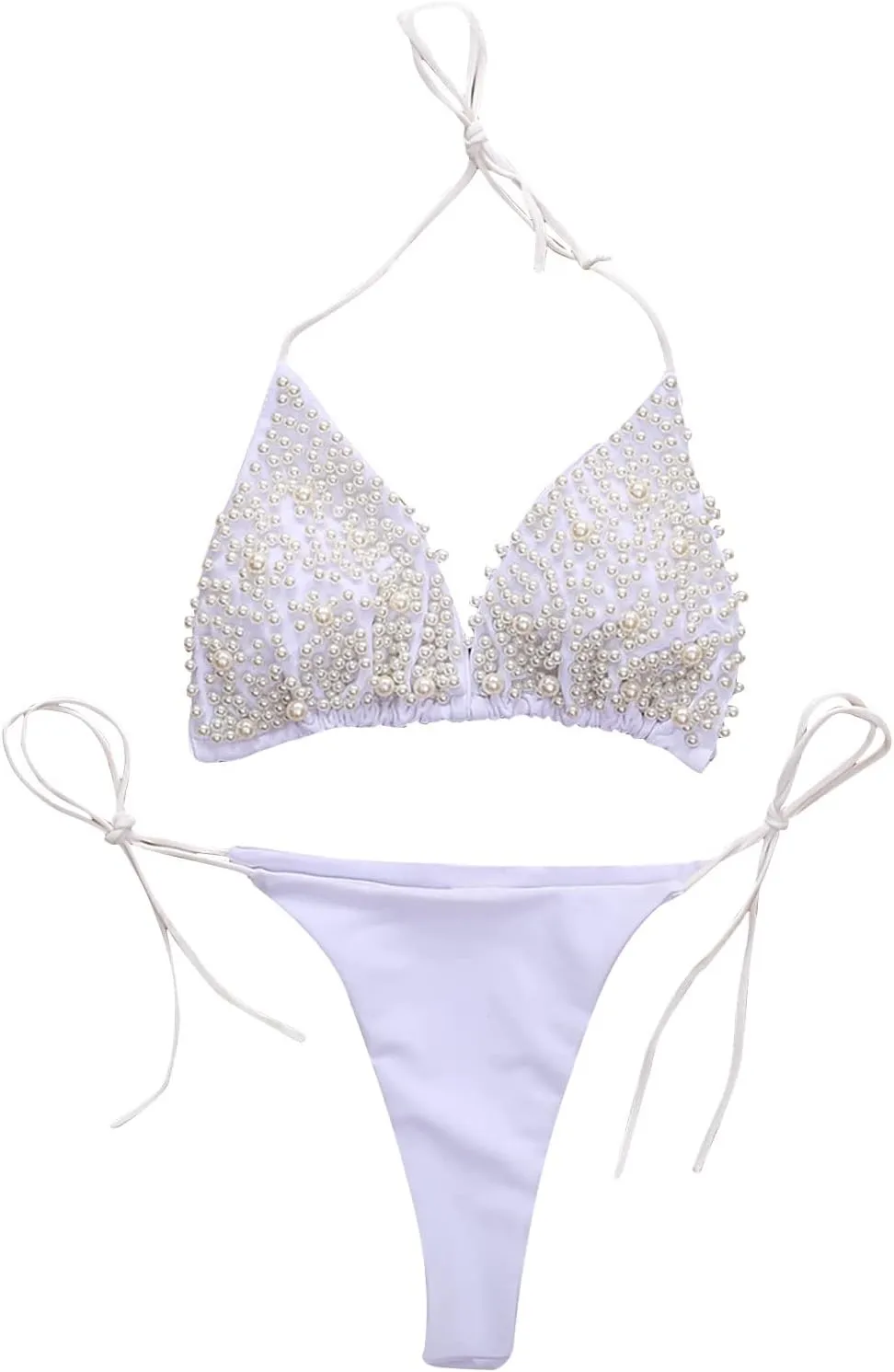 Sexy Sequins 2PCS Bikini Set Tankini Spaghetti Strapy Bra Swimsuit Lace Top Side Tie String Praty Thong Swimwear