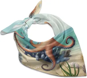 Silk Like Head Scarf for Women Satin Beach Octopus Starfish Large Hair Scarves Square Satin Head Scarf Neckerchief for Women Headwear Stylish Headband 18 × 18 Inches