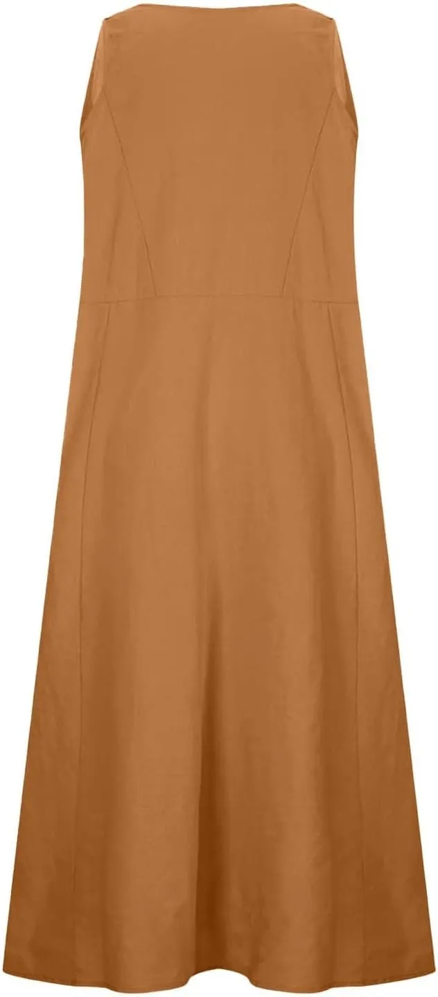 Sleeveless A-Line Dress Women's Summer Casual Sleeveless Long Maxi Beach Dress Cotton Knit Dress Women's Cotton