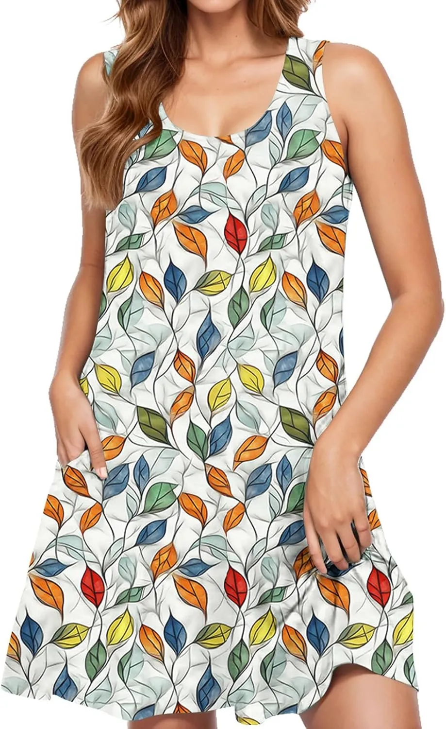 Sleeveless A-Line Sundress for Women V-Neck Casual Summer Mini Dress with Pockets Lightweight Flowy Dresses