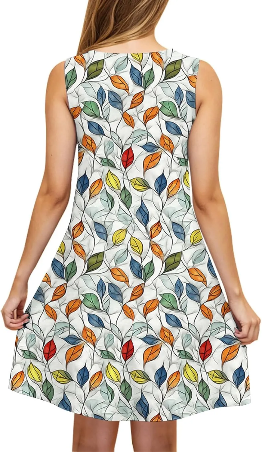 Sleeveless A-Line Sundress for Women V-Neck Casual Summer Mini Dress with Pockets Lightweight Flowy Dresses