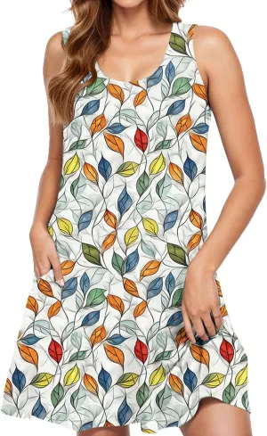 Sleeveless A-Line Sundress for Women V-Neck Casual Summer Mini Dress with Pockets Lightweight Flowy Dresses