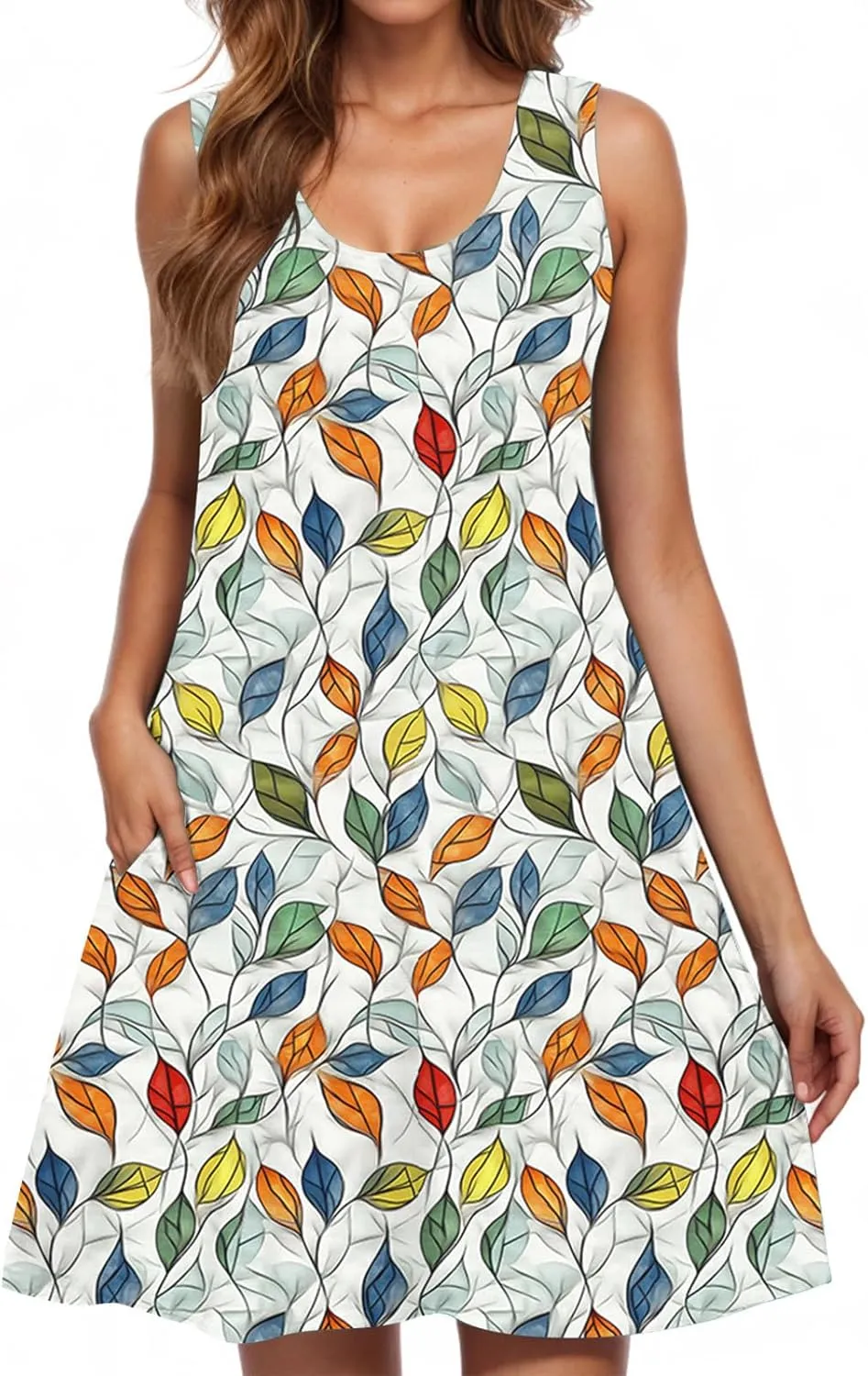 Sleeveless A-Line Sundress for Women V-Neck Casual Summer Mini Dress with Pockets Lightweight Flowy Dresses