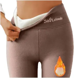 Soft Clouds Fleece Leggings for Women High Waist Warm Winter Solid Pants Tummy Control Slim Soft Clouds Yoga Pants