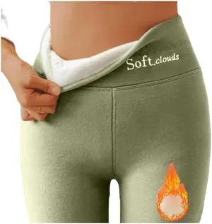 Soft Clouds Fleece Leggings for Women High Waist Warm Winter Solid Pants Tummy Control Slim Soft Clouds Yoga Pants