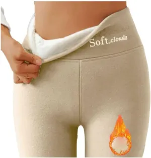 Soft Clouds Fleece Leggings for Women High Waist Warm Winter Solid Pants Tummy Control Slim Soft Clouds Yoga Pants