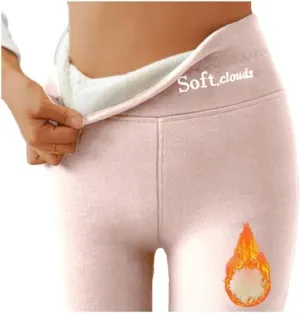 Soft Clouds Fleece Leggings for Women High Waist Warm Winter Solid Pants Tummy Control Slim Soft Clouds Yoga Pants