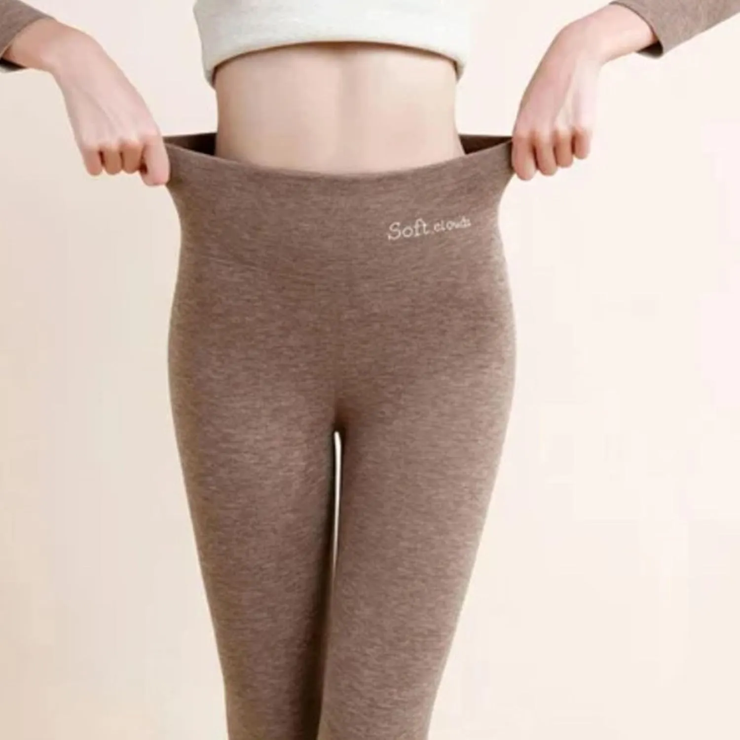 Soft Clouds Fleece Leggings for Women High Waist Warm Winter Solid Pants Tummy Control Slim Soft Clouds Yoga Pants