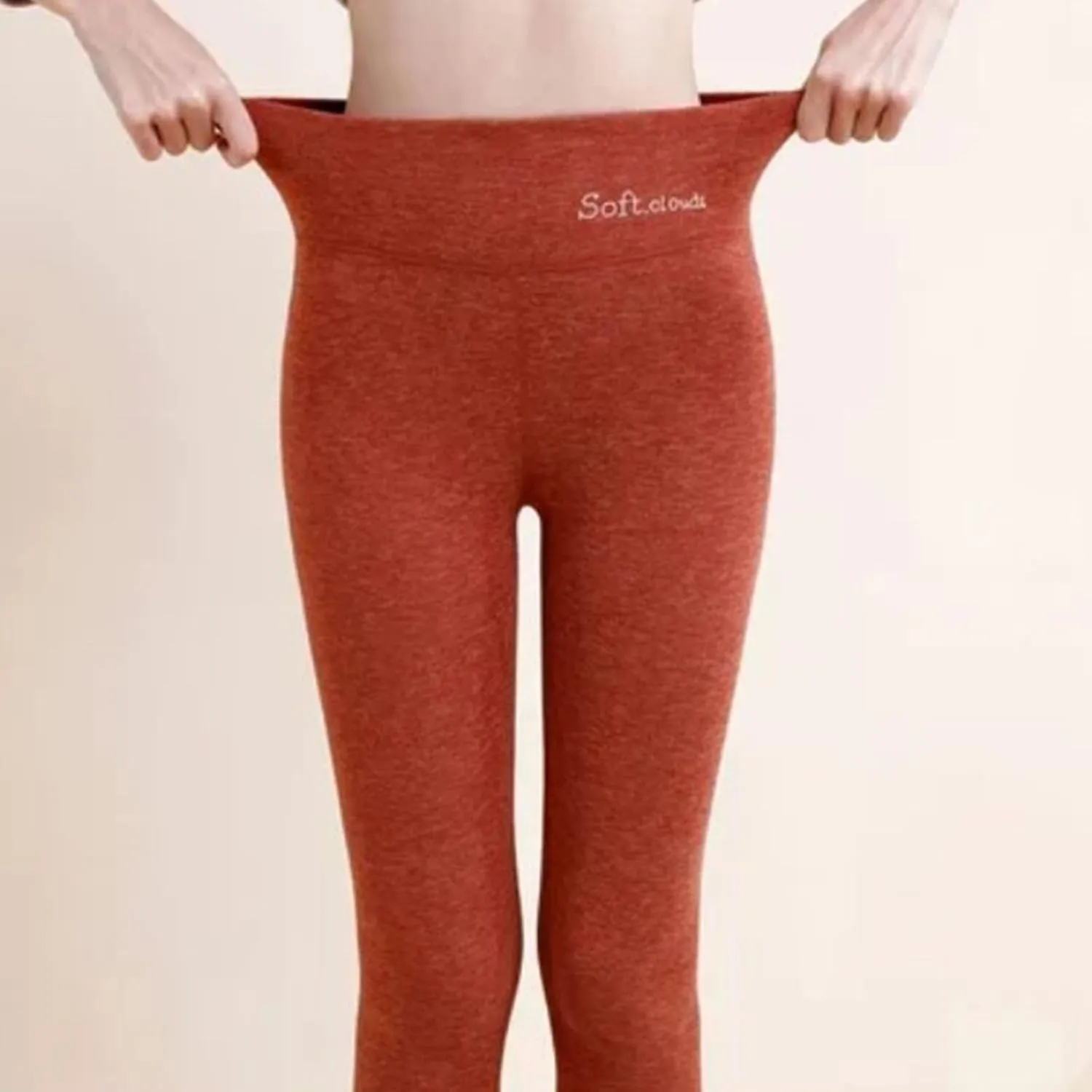 Soft Clouds Fleece Leggings for Women High Waist Warm Winter Solid Pants Tummy Control Slim Soft Clouds Yoga Pants