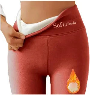 Soft Clouds Fleece Leggings for Women High Waist Warm Winter Solid Pants Tummy Control Slim Soft Clouds Yoga Pants