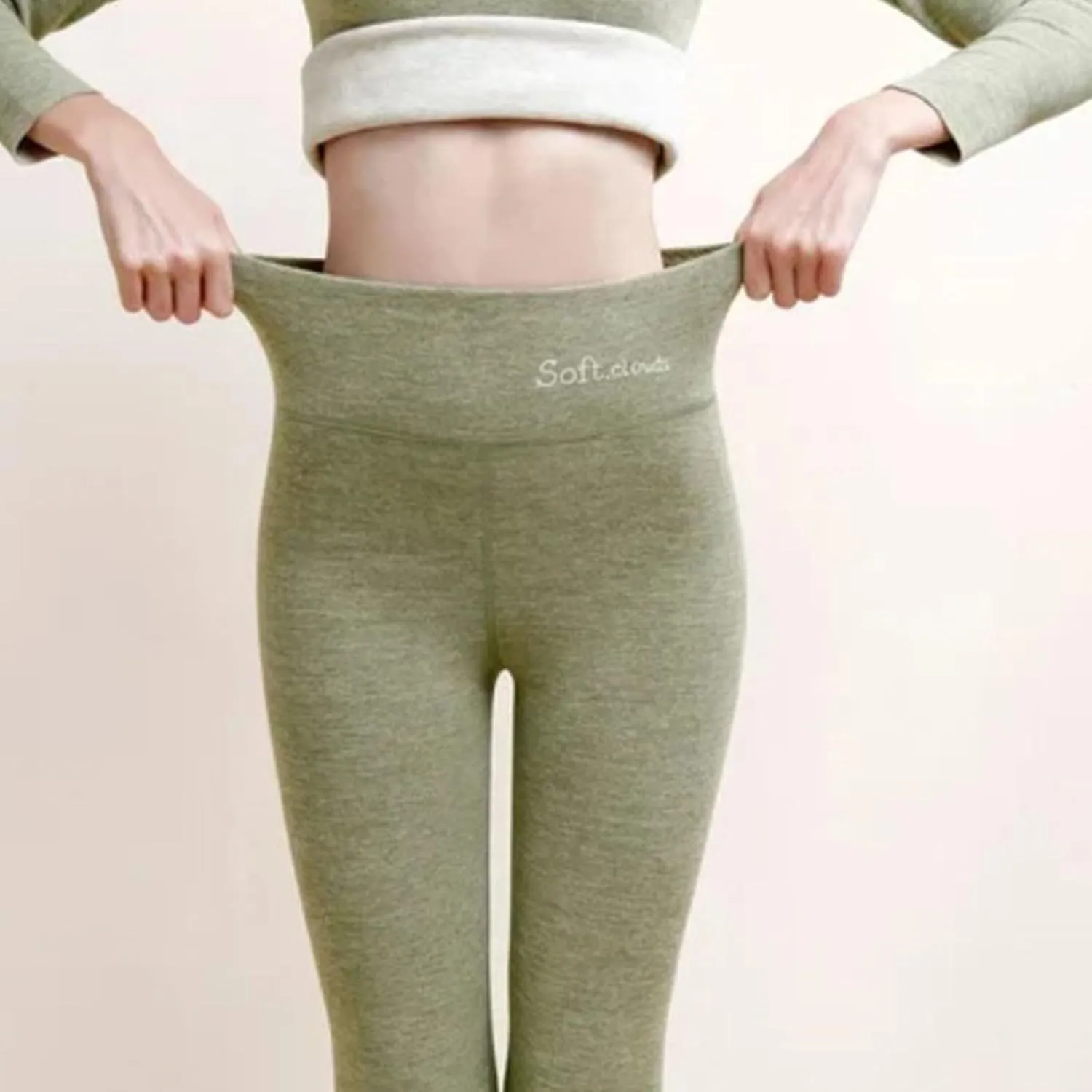 Soft Clouds Fleece Leggings for Women High Waist Warm Winter Solid Pants Tummy Control Slim Soft Clouds Yoga Pants