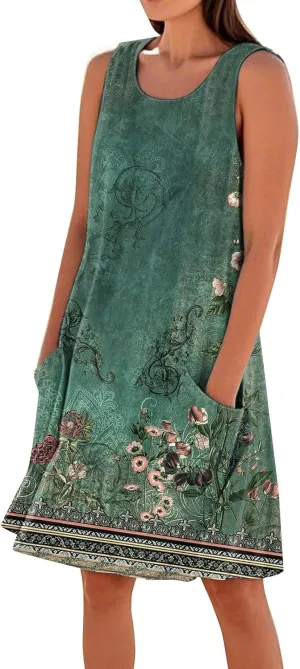 Summer Beach Dresses for Women 2025 Vacation Casual Sleeveless Floral Print Sundress Cover Ups Fashion Tank Dresses