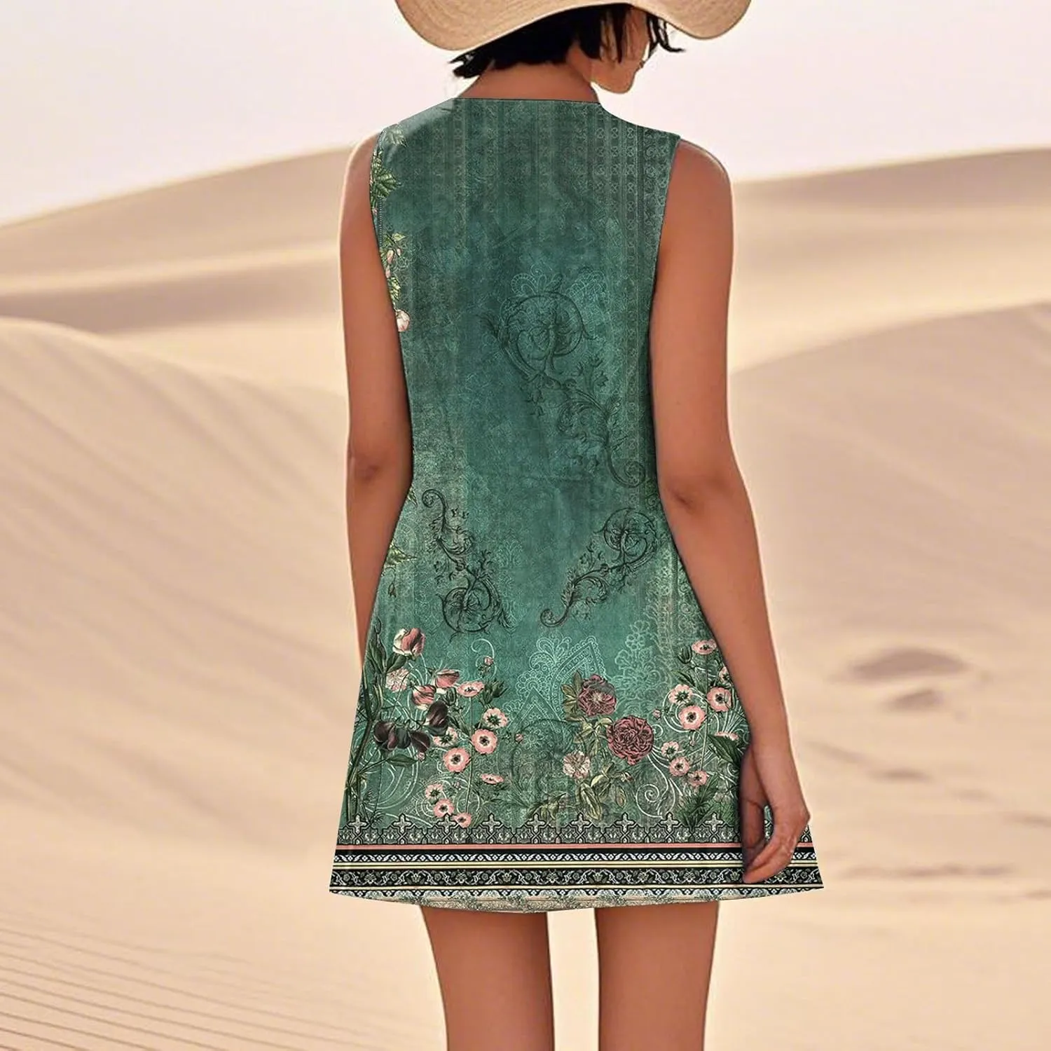 Summer Beach Dresses for Women 2025 Vacation Casual Sleeveless Floral Print Sundress Cover Ups Fashion Tank Dresses