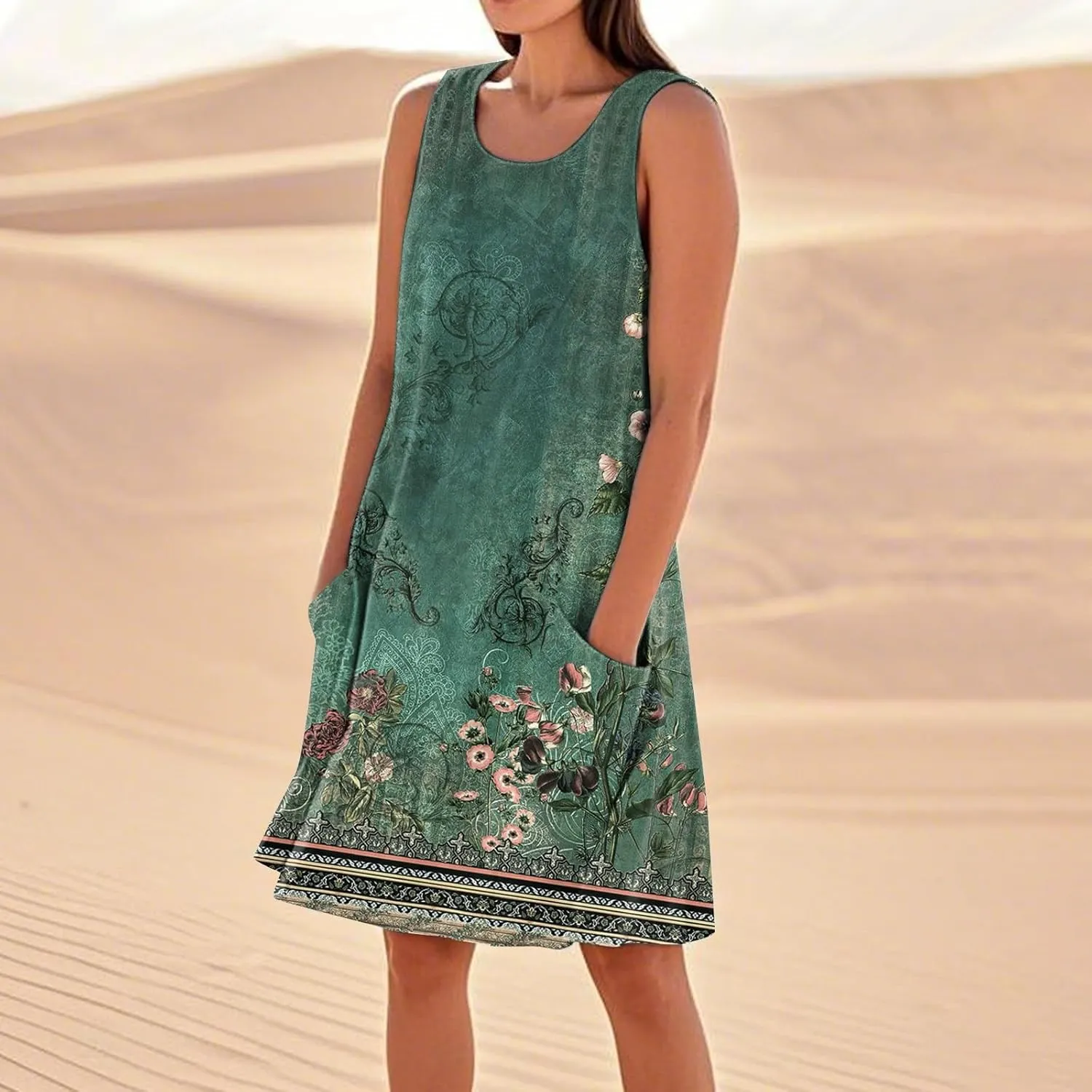 Summer Beach Dresses for Women 2025 Vacation Casual Sleeveless Floral Print Sundress Cover Ups Fashion Tank Dresses