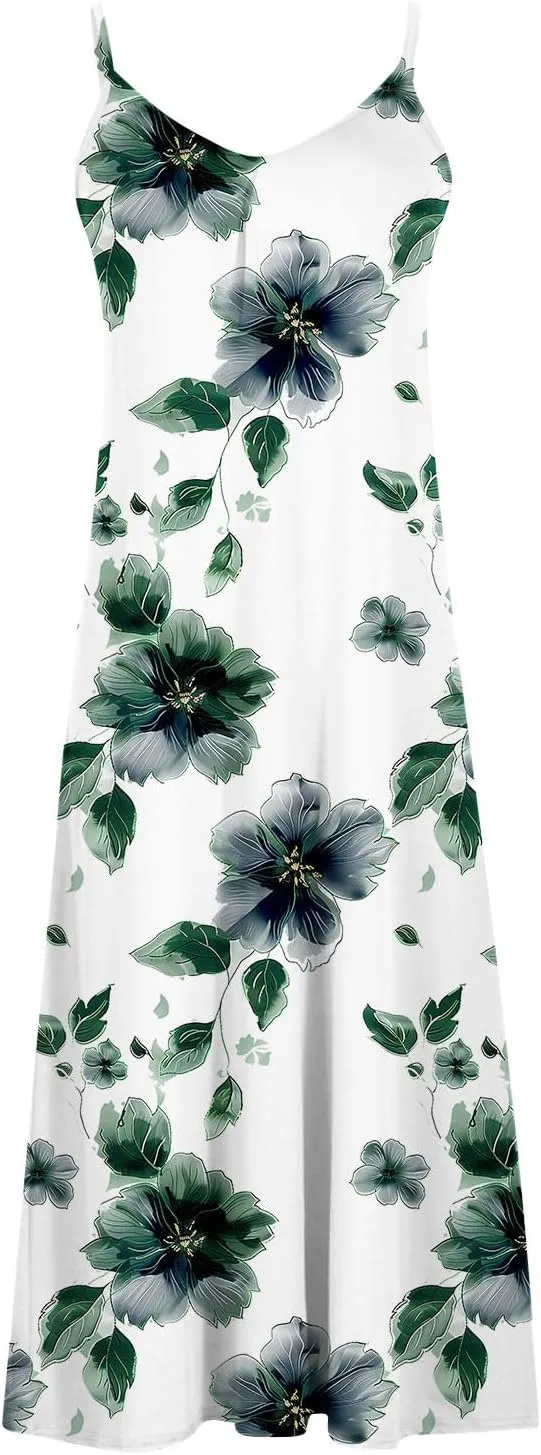 Summer Bohemian Dresses for Women 2024 Sexy Floral Slip Dress Trendy V Neck Maxi Dress Casual Summer Beach Vacation Outfits