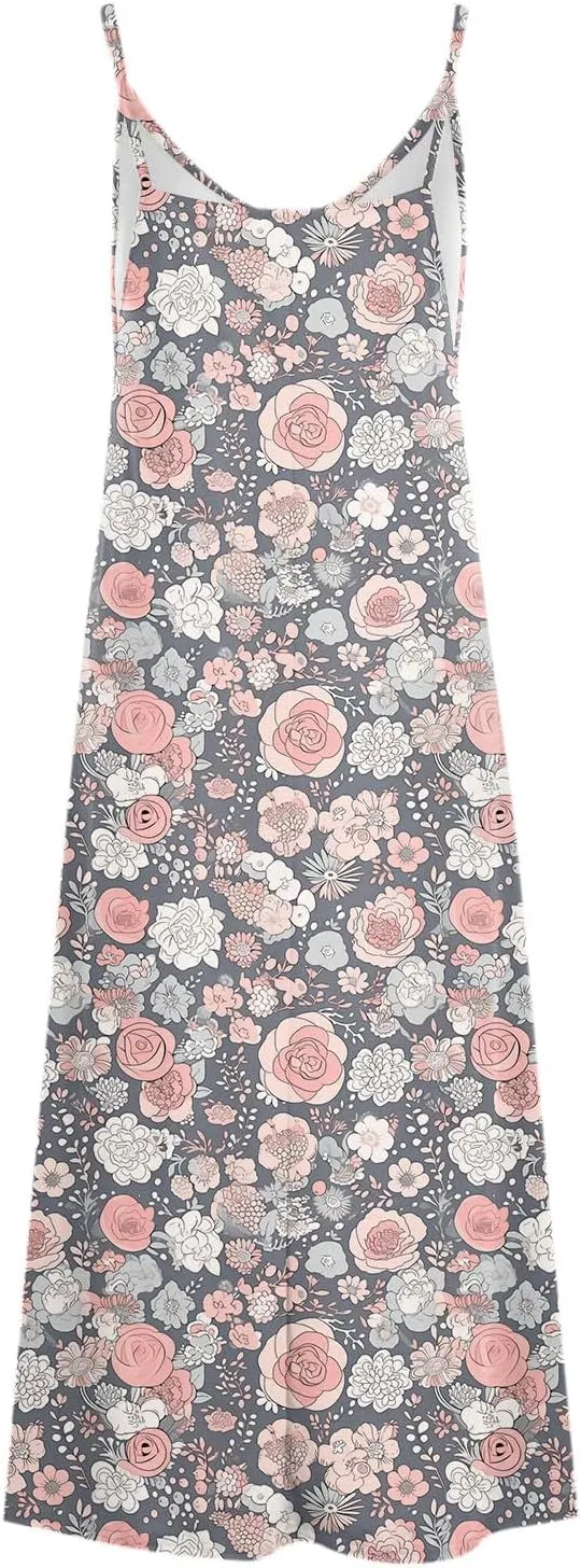 Summer Bohemian Dresses for Women 2024 Sexy Floral Slip Dress Trendy V Neck Maxi Dress Casual Summer Beach Vacation Outfits