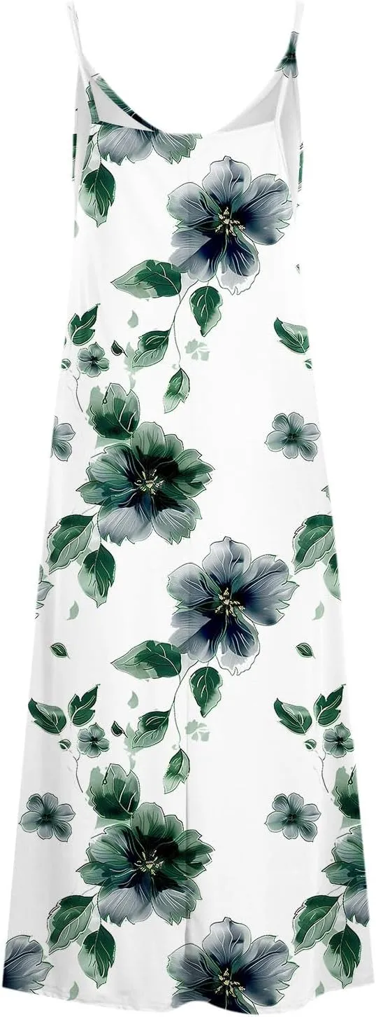 Summer Bohemian Dresses for Women 2024 Sexy Floral Slip Dress Trendy V Neck Maxi Dress Casual Summer Beach Vacation Outfits