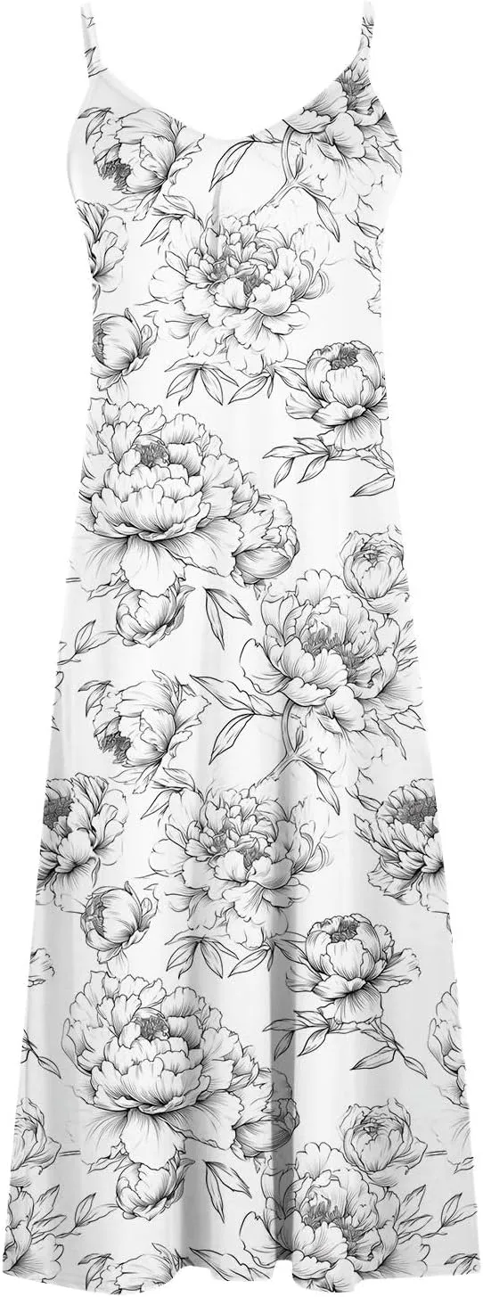 Summer Bohemian Dresses for Women 2024 Sexy Floral Slip Dress Trendy V Neck Maxi Dress Casual Summer Beach Vacation Outfits