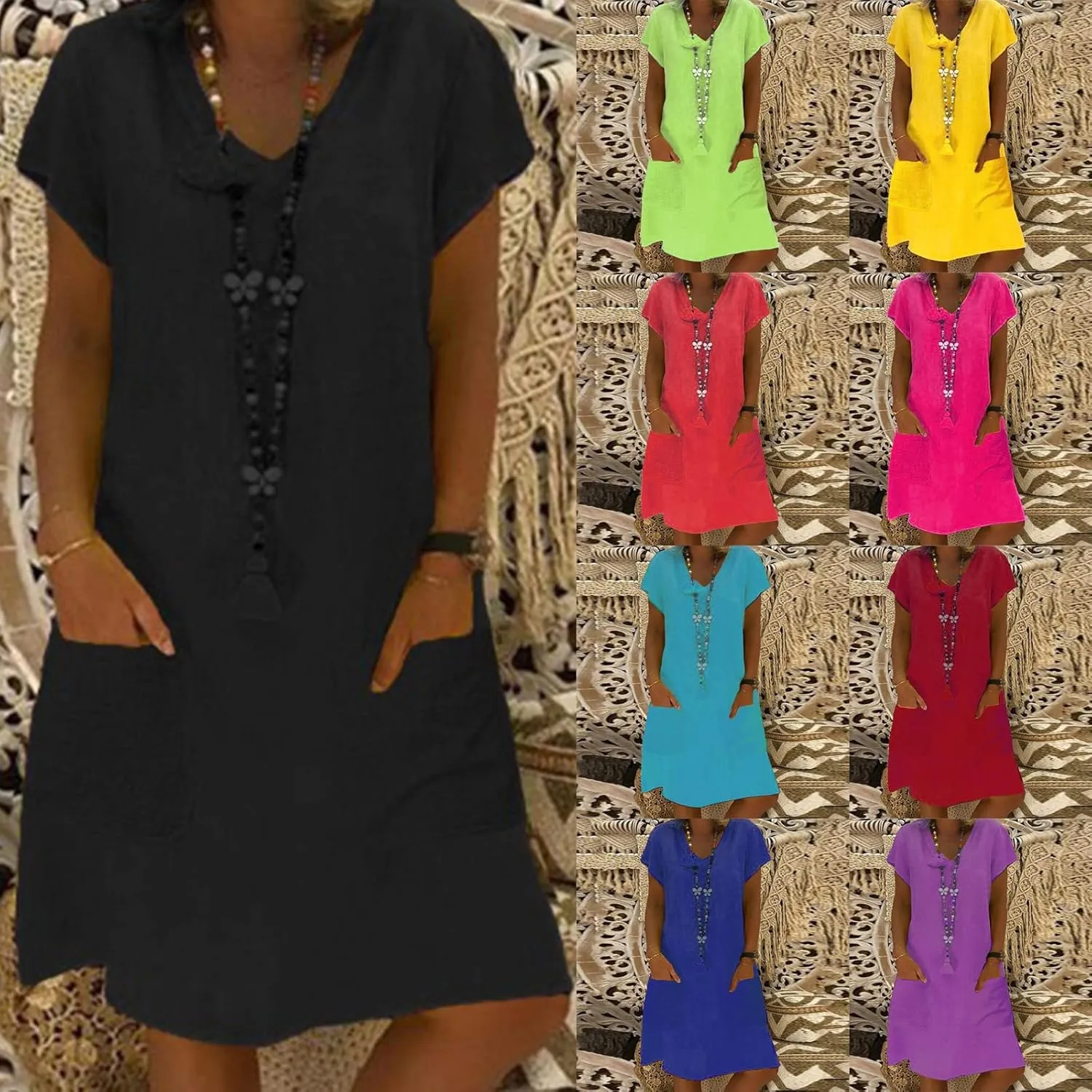 Summer Dress, Casual T Shirt Dress for Women Flowy Tunic Dress with Pockets Reg and Plus Size