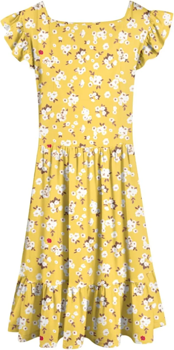 Summer Dresses for Women 2025 Casual Sleeveless Ruffle Flowy Midi Dress Square Neck Tiered Boho Beach Tunic Sundress