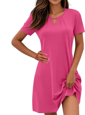 Summer Dresses for Women 2025 Short Sleeve Beach Mini Dress Solid Loose T Shirt Dress Casual Flowy A-Line Dresses