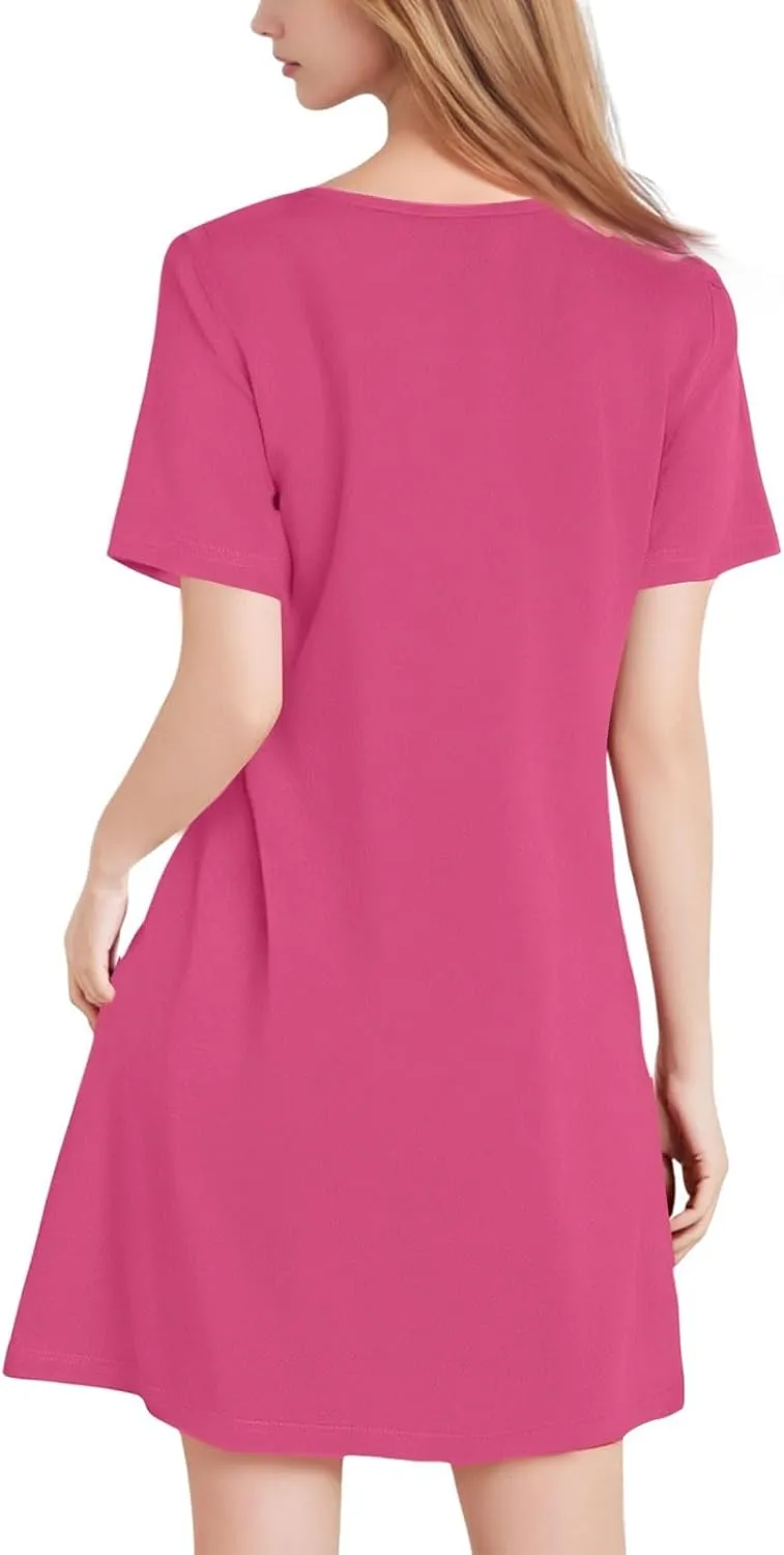 Summer Dresses for Women 2025 Short Sleeve Beach Mini Dress Solid Loose T Shirt Dress Casual Flowy A-Line Dresses