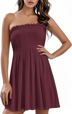 Summer Dresses for Women 2025 Smocked Tube Dress Sexy Off Shoulder Sleeveless Strapless Sundresses Beach Cover Ups