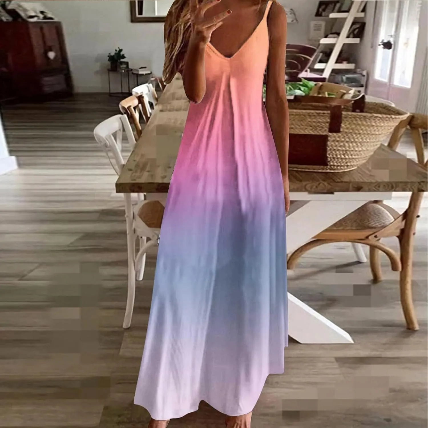 Summer Dresses for Women 2025 Vacation Floral Slip Dress Boho Maxi Sleeveless Dress Casual V Neck Beach Sundresses