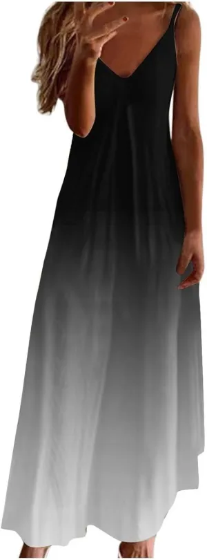 Summer Dresses for Women 2025 Vacation Floral Slip Dress Boho Maxi Sleeveless Dress Casual V Neck Beach Sundresses