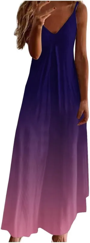Summer Dresses for Women 2025 Vacation Floral Slip Dress Boho Maxi Sleeveless Dress Casual V Neck Beach Sundresses