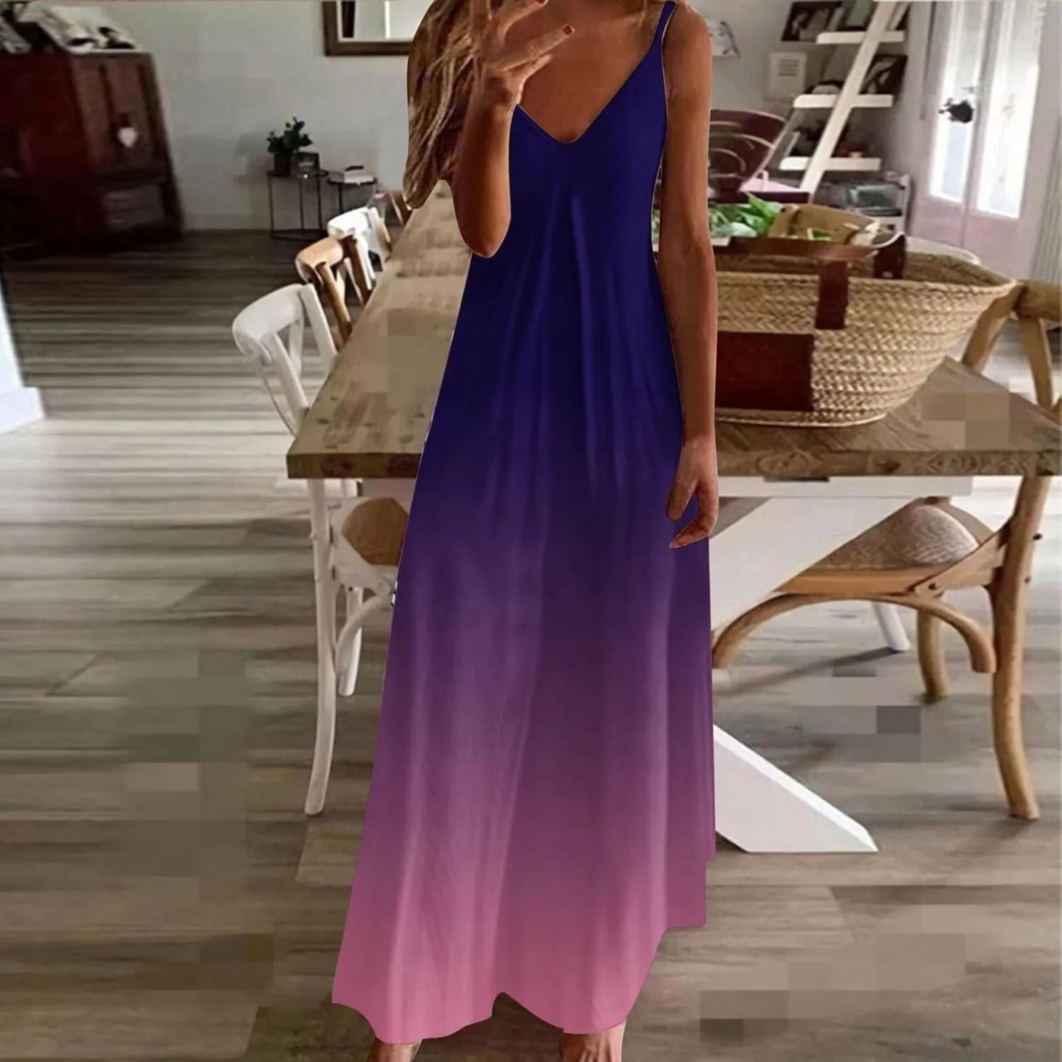 Summer Dresses for Women 2025 Vacation Floral Slip Dress Boho Maxi Sleeveless Dress Casual V Neck Beach Sundresses